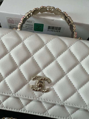 Chanel A96033 Woc Wallet on Chain With Small flower Handle White Lambskin - Default Title - View 8