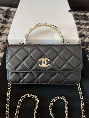 Chanel A96034 Woc Wallet on Chain With Small flower Handle Black Lambskin - Default Title - View 1