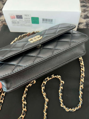 Chanel A96034 Woc Wallet on Chain With Small flower Handle Black Lambskin - Default Title - View 4