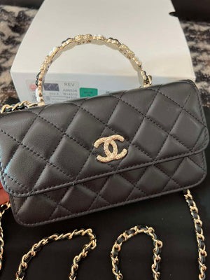 Chanel A96034 Woc Wallet on Chain With Small flower Handle Black Lambskin - Default Title - View 5