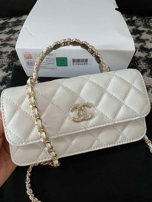 Chanel A96034 Woc Wallet on Chain With Small flower Handle White Lambskin - Default Title - View 4