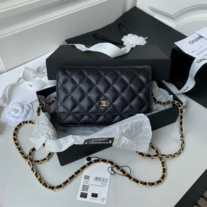 Chanel AP0250 Wallet on Chain Grained Calfskin A33814 Black Gold - Default Title - View 1