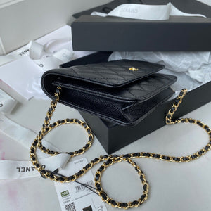 Chanel AP0250 Wallet on Chain Grained Calfskin A33814 Black Gold - Default Title - View 4