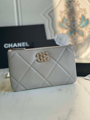 Chanel AP1059 Pouche Lambskin bag Wallet Card Holder Gray - Default Title - View 1