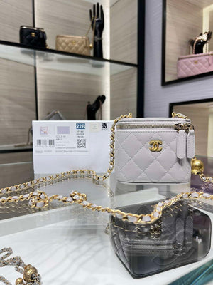 Chanel AP1447 small Vanity with chain lambskin gold Adjustable small gold balls Gray - Default Title - View 1