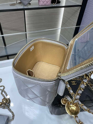 Chanel AP1447 small Vanity with chain lambskin gold Adjustable small gold balls Gray - Default Title - View 9