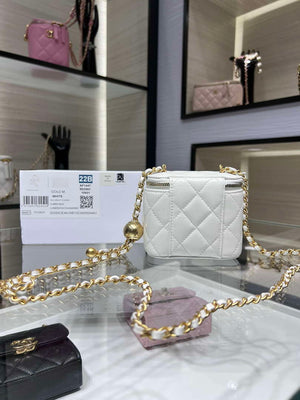 Chanel AP1447 small Vanity with chain lambskin gold Adjustable small gold balls White - Default Title - View 2