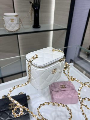 Chanel AP1447 small Vanity with chain lambskin gold Adjustable small gold balls White - Default Title - View 3