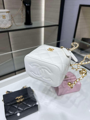 Chanel AP1447 small Vanity with chain lambskin gold Adjustable small gold balls White - Default Title - View 4