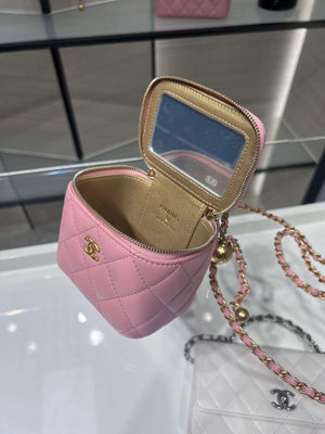 Chanel AP1447 small Vanity with chain lambskin gold Adjustable small gold balls Pink - Default Title - View 7