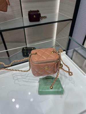 Chanel AP1447 small Vanity with chain lambskin gold Adjustable small gold balls Brown - Default Title - View 3