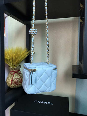 Chanel AP1447 small Vanity with chain lambskin gold Light Blue - Default Title - View 2