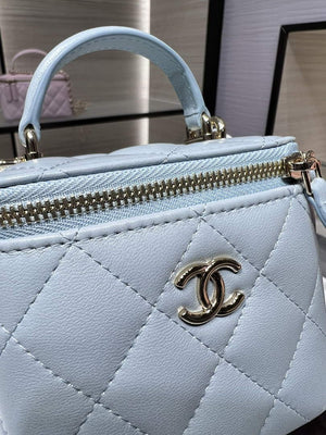 Chanel Small Vanity With Chain and Top Handle Bag Lambskin AP2198 Blue - Default Title - View 5