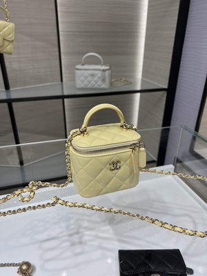 Chanel AP2198 Small Vanity With Chain and Top Handle Bag Lambskin Yellow - Default Title - View 3
