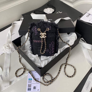 Chanel AP2603 Mini Bucket Bag with Chain Printed Denim Gold Black - Default Title - View 1