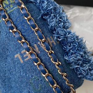 Chanel AP2603 Mini Bucket Bag with Chain Printed Denim Gold Blue - Default Title - View 9
