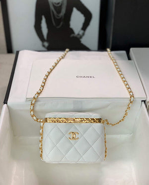 Chanel AP2717 Small Vanity With Chain Lambskin Gold White - Default Title - View 1