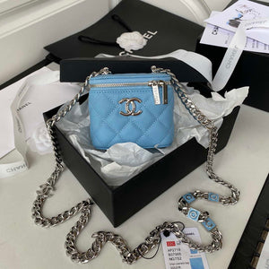 Chanel AP2718 Small Vanity With Chain Calfskin Blue - Default Title - View 1