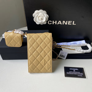 Chanel Phone Airpods Pro Case with Chain Grained Shiny AP2742 Apricot - Default Title - View 2