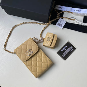Chanel Phone Airpods Pro Case with Chain Grained Shiny AP2742 Apricot - Default Title - View 3