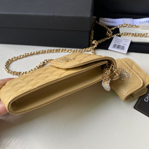 Chanel Phone Airpods Pro Case with Chain Grained Shiny AP2742 Apricot - Default Title - View 4