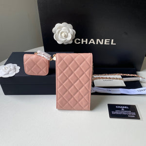 Chanel Phone Airpods Pro Case with Chain Grained Shiny Pink AP2742 - Default Title - View 2