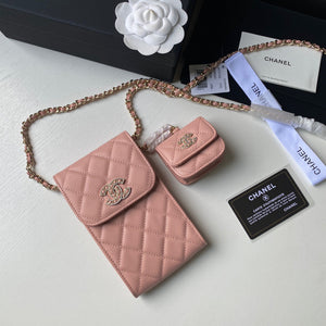Chanel Phone Airpods Pro Case with Chain Grained Shiny Pink AP2742 - Default Title - View 3