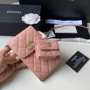 Chanel Phone Airpods Pro Case with Chain Grained Shiny Pink AP2742 - Default Title - View 4