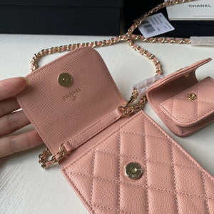 Chanel Phone Airpods Pro Case with Chain Grained Shiny Pink AP2742 - Default Title - View 7