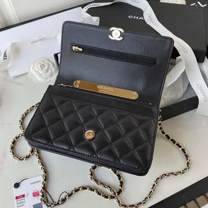Chanel AP2844 Wallet on chain Lambskin bag with top handle Light gold Black - Default Title - View 6