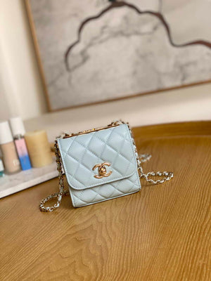 Chanel AP3020 Clutch with chain lambskin gold tone metal Light Blue - Default Title - View 1