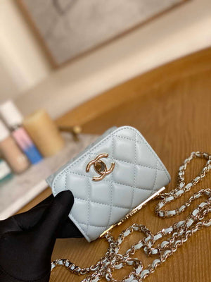 Chanel AP3020 Clutch with chain lambskin gold tone metal Light Blue - Default Title - View 3