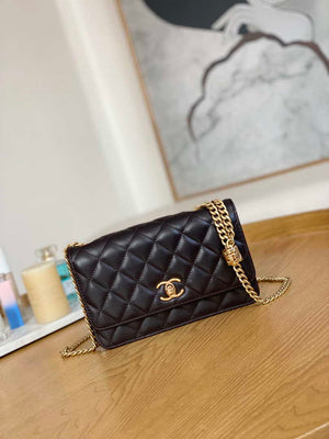 Chanel AP3043 WALLET ON CHAIN Lambskin & Gold-Tone Metal Dark Brown - Default Title - View 1