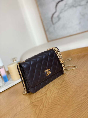 Chanel AP3043 WALLET ON CHAIN Lambskin & Gold-Tone Metal Dark Brown - Default Title - View 5
