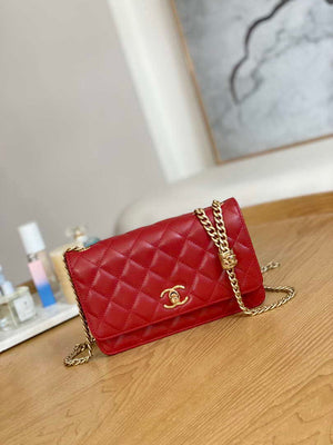 Chanel AP3043 WALLET ON CHAIN Lambskin & Gold-Tone Metal Red - Default Title - View 1
