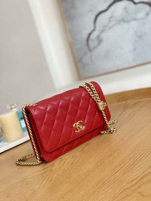 Chanel AP3043 WALLET ON CHAIN Lambskin & Gold-Tone Metal Red - Default Title - View 3