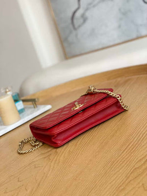 Chanel AP3043 WALLET ON CHAIN Lambskin & Gold-Tone Metal Red - Default Title - View 6