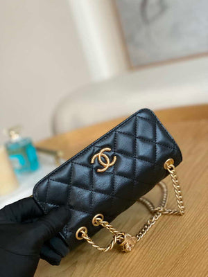 Chanel AP3047 FLAP Phone Holder With Chain Black Lambskin - Default Title - View 3