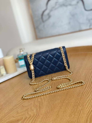 Chanel AP3047 FLAP Phone Holder With Chain Blue Lambskin & Gold-Tone Metal - Default Title - View 2