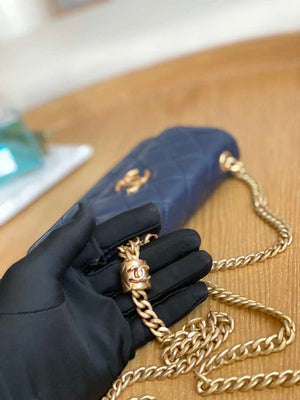 Chanel AP3047 FLAP Phone Holder With Chain Blue Lambskin & Gold-Tone Metal - Default Title - View 4