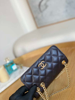 Chanel AP3047 FLAP Phone Holder With Chain Dark brown Lambskin - Default Title - View 3