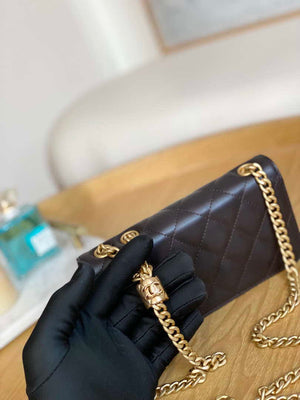 Chanel AP3047 FLAP Phone Holder With Chain Dark brown Lambskin - Default Title - View 6