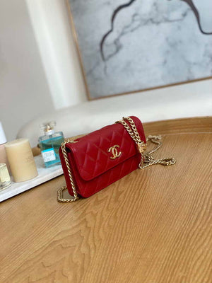 Chanel AP3047 FLAP Phone Holder With Chain Red Lambskin - Default Title - View 5