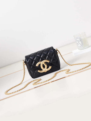 Chanel AP3208 Mini Flap bag With Chain shiny Lambskin & Gold-Tone Metal Black - Default Title - View 1