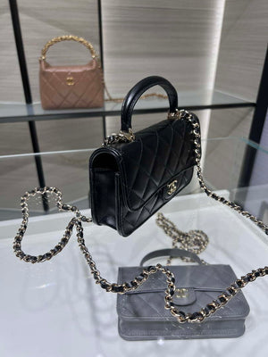 Chanel AP3226 Phone Holder with Chain Lambskin & Gold-Tone Metal Black - Default Title - View 4