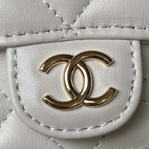 Chanel Phone Holder with Chain CC Lambskin & Gold-Tone Metal AP3226 White - Default Title - View 3
