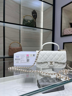 Chanel AP3226 Phone Holder with Chain Lambskin & Gold-Tone Metal White - Default Title - View 1