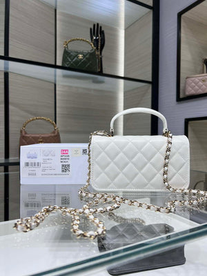 Chanel AP3226 Phone Holder with Chain Lambskin & Gold-Tone Metal White - Default Title - View 2
