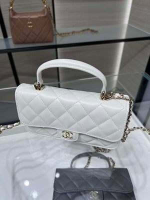 Chanel AP3226 Phone Holder with Chain Lambskin & Gold-Tone Metal White - Default Title - View 3
