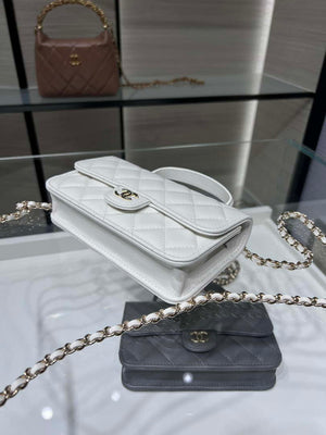 Chanel AP3226 Phone Holder with Chain Lambskin & Gold-Tone Metal White - Default Title - View 4
